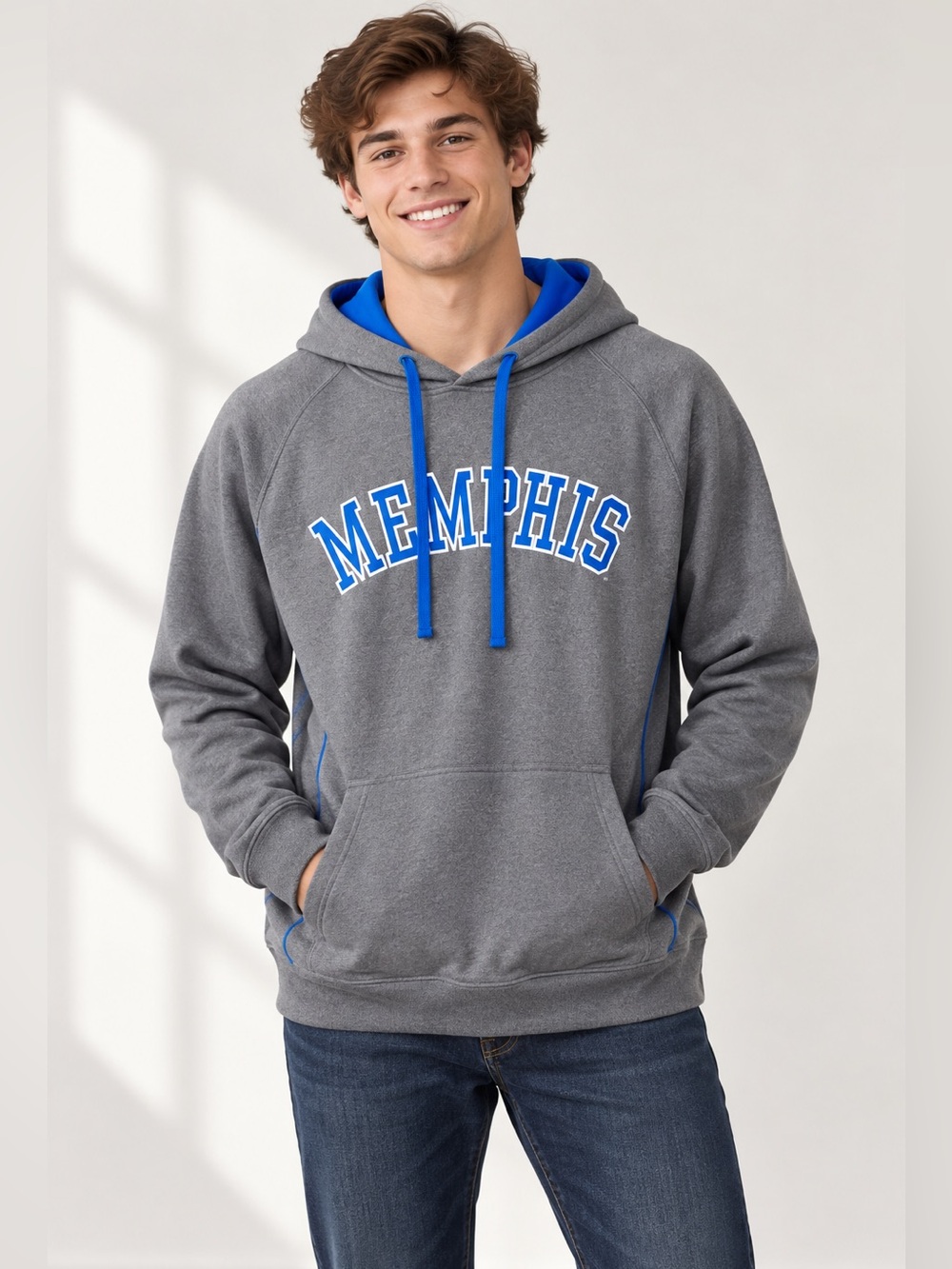 Memphis Tigers Gray Blue Pullover Hoodie Men’s Large